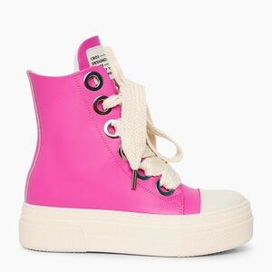 Pink High-Top Sneakers with Cream Laces
